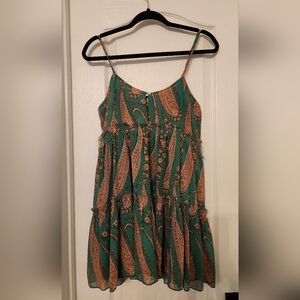 Urban Outfitters Green and Brown Paisley Mini Dress Small